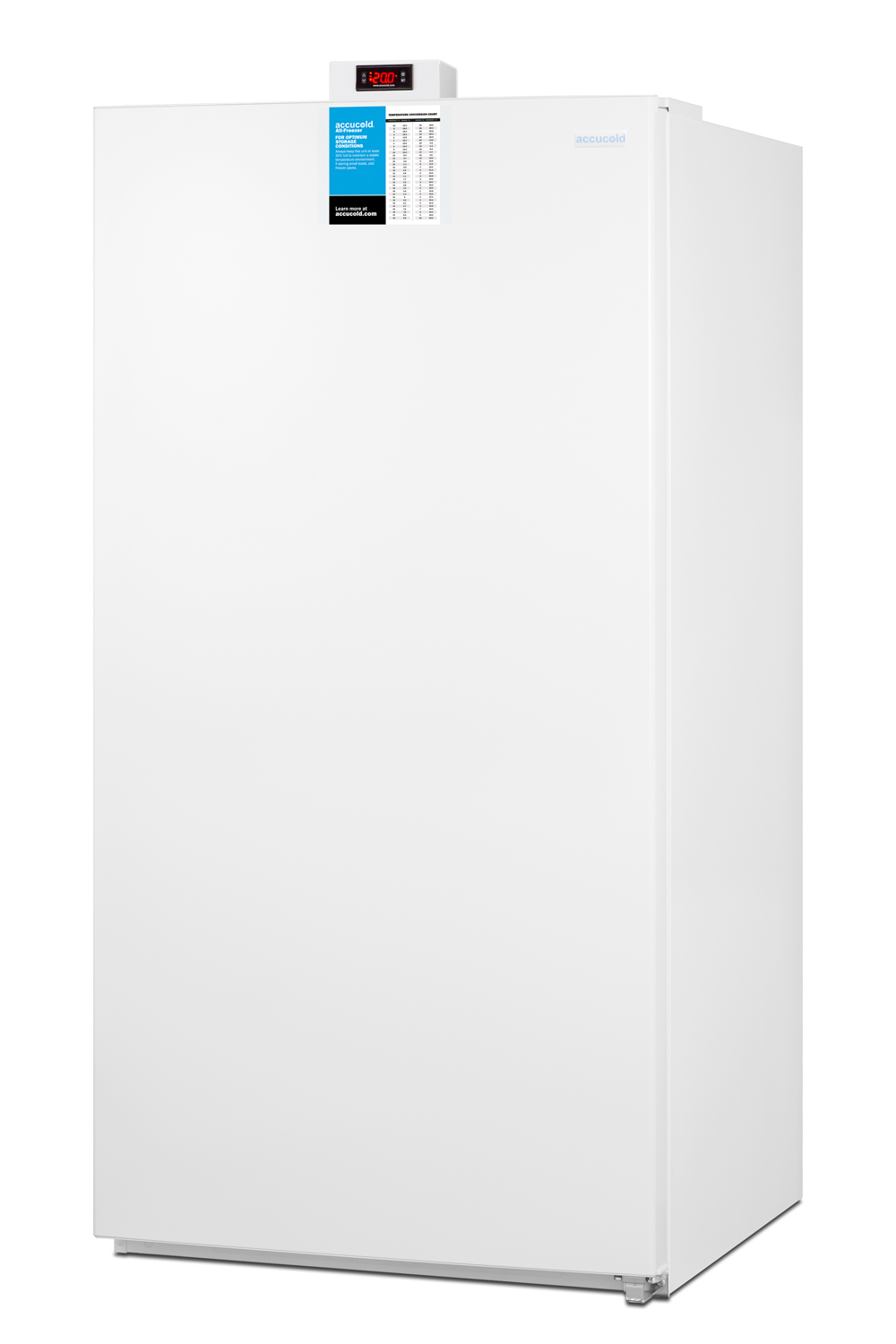 Upright frost-free freezer with factory-installed icemaker for general purpose storage with digital controls and white exterior finish